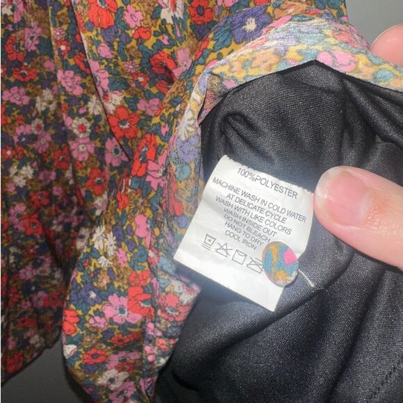 Shop The Mint Floral Ruffle Sleeve Mini Dress Gold Combo Multicolor Size XL - Picture 6 of 7